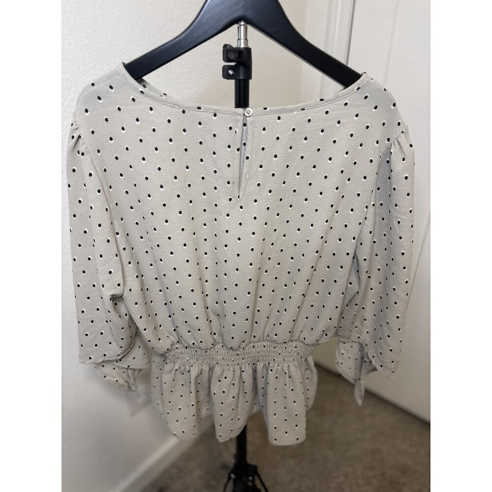 Indigo Rose Polka Dot Peplum Blouse Women’s Smocked Waist Puff Sleeve
